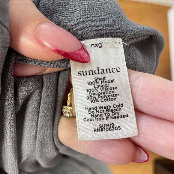 Sundance Embroidered Aura Gray Short Sleeve Dress Boho Sequins Size Large Petite - Picture 4 of 5